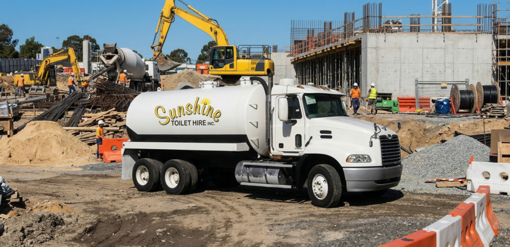 A sunshine toilet hire truck ready for a pumpout